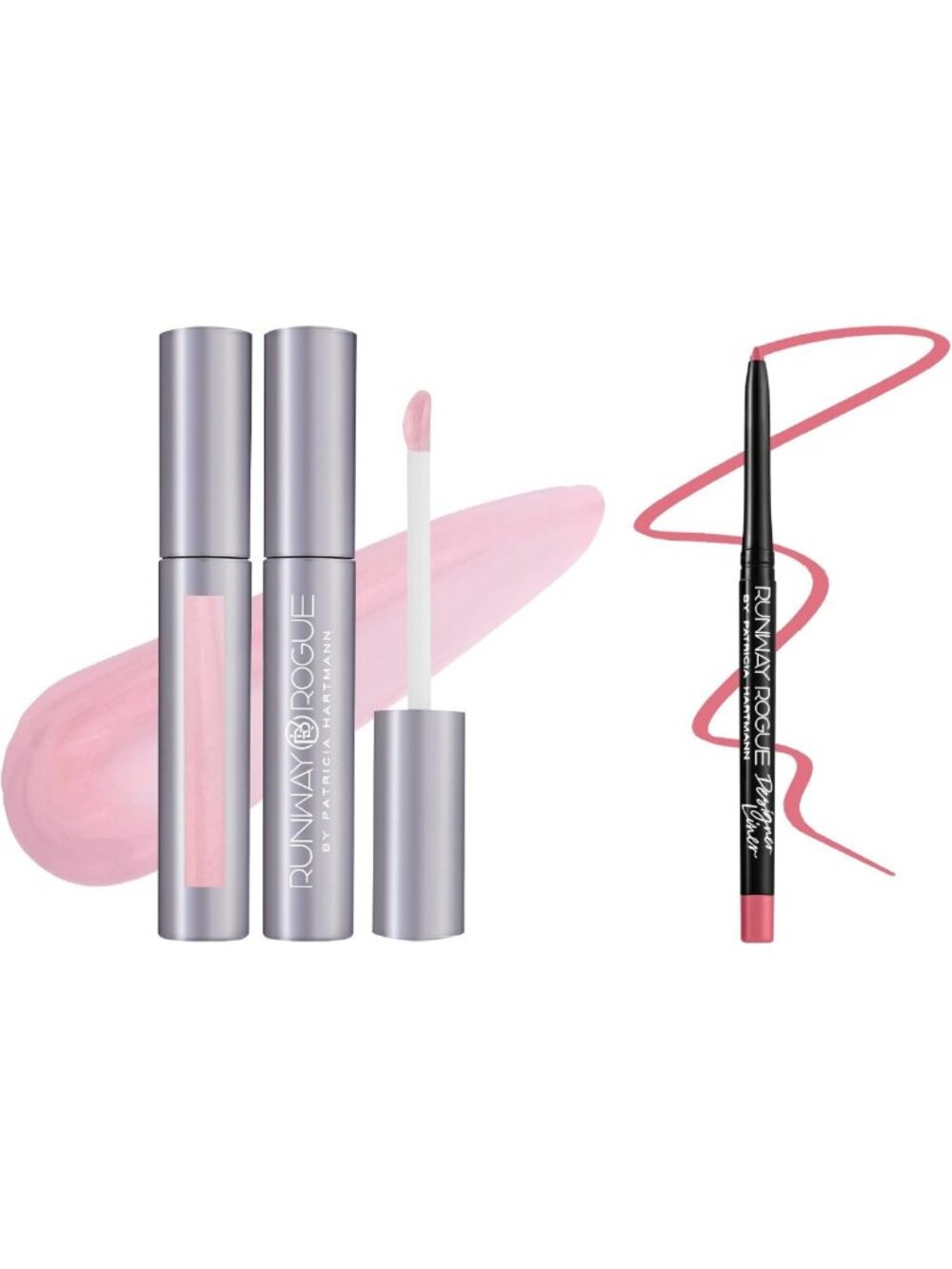 Sheer Pearly Pale-Pink Hydrating Shimmer Lip Gloss & Matte Blush-Pink Liner Set
